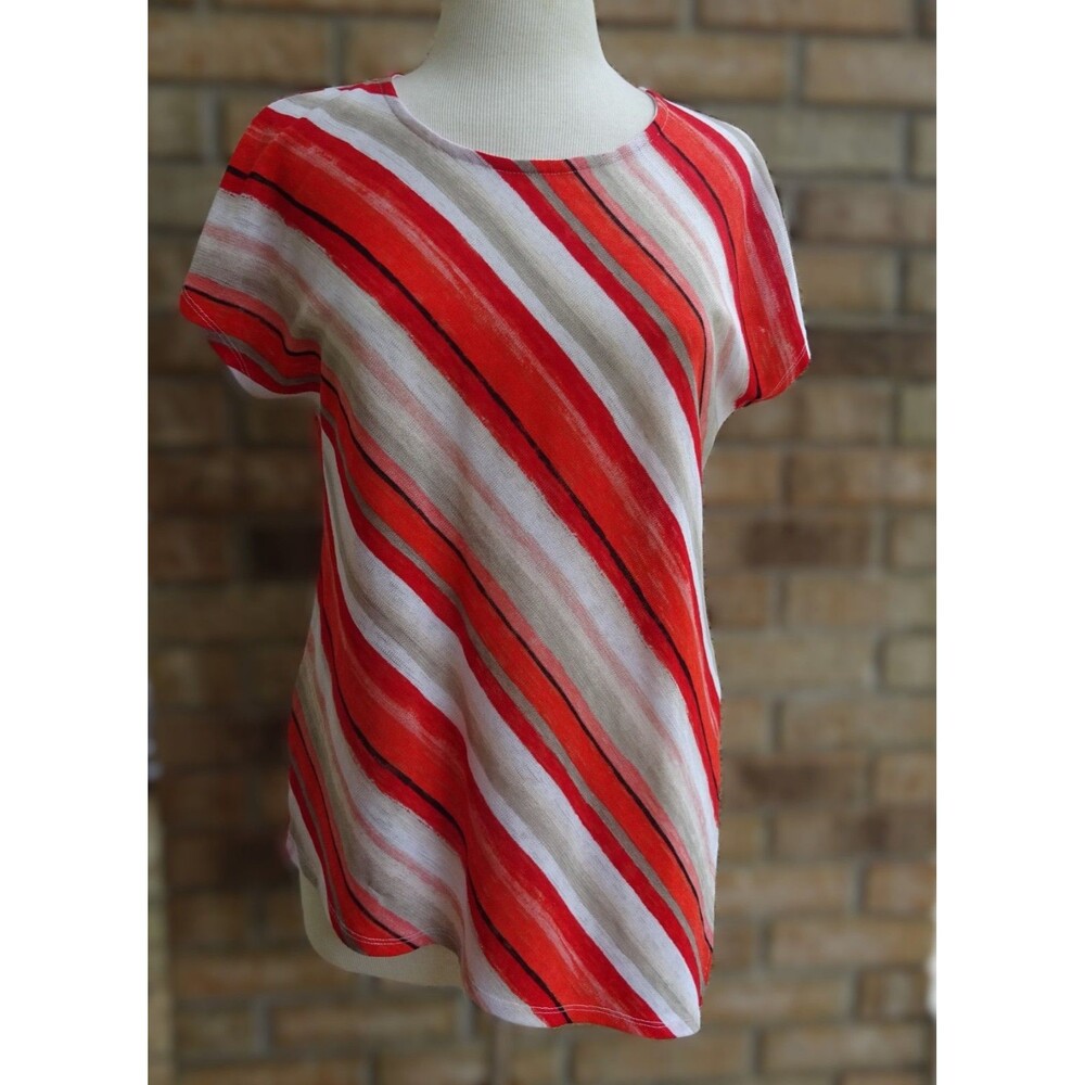 Chico's Red White Striped Asymmetrical Tunic Top - Size 1